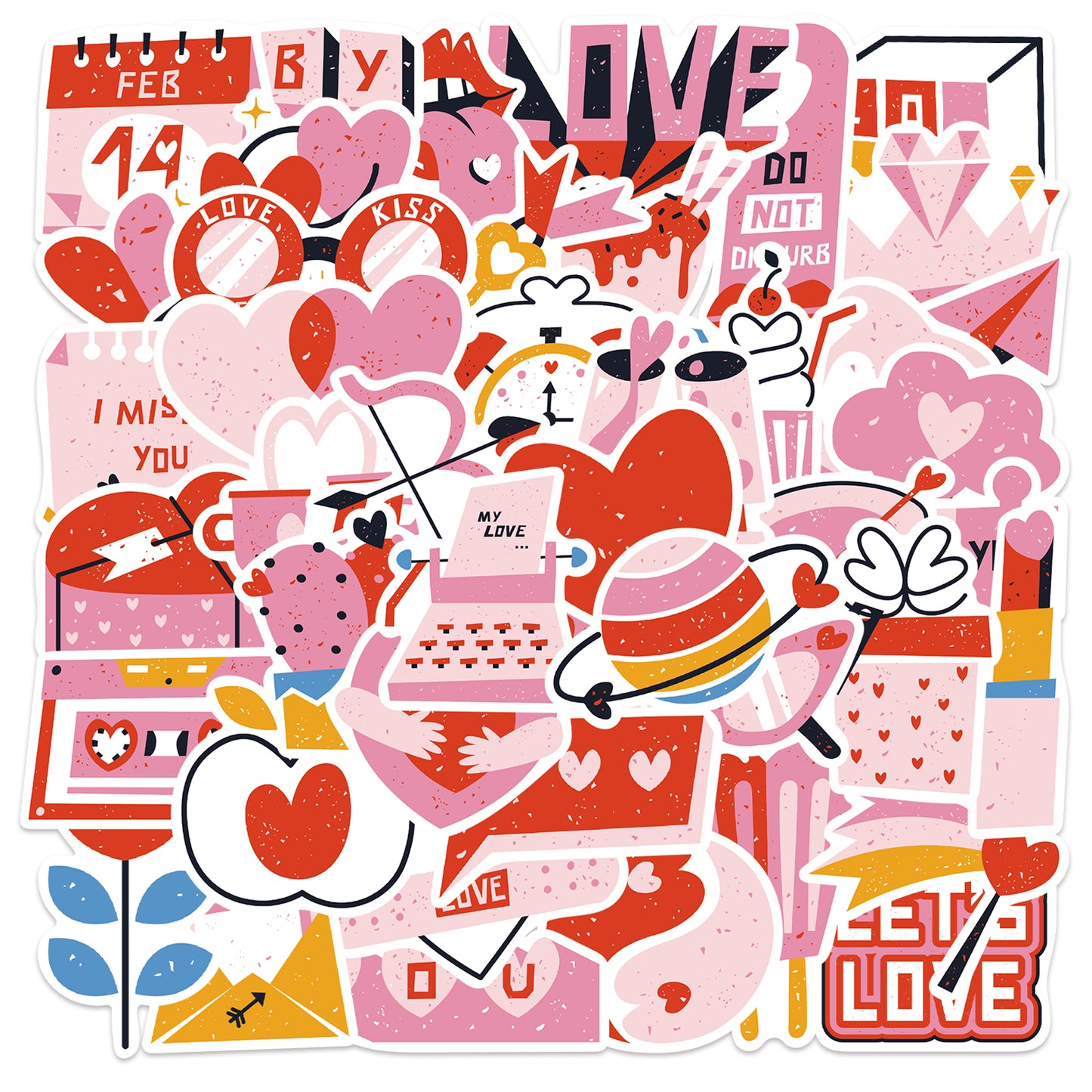 50pcs Love Heart Pack 2 Stickers Romance Cupid