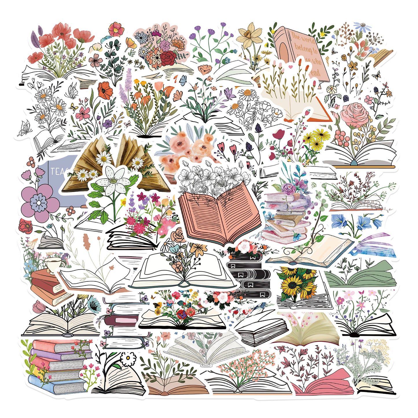50pcs Flower in the book Stickers