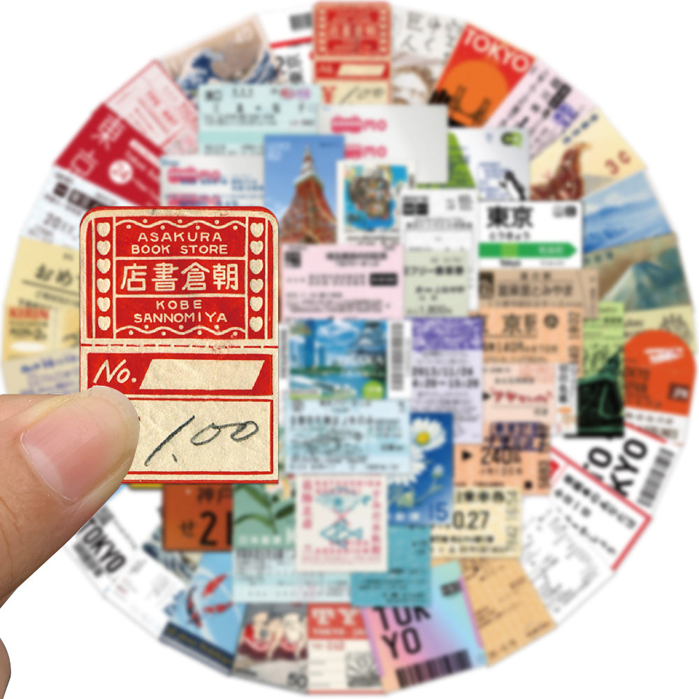 60pcs Japanese Travel Ticket Tokyo Logo Stickers