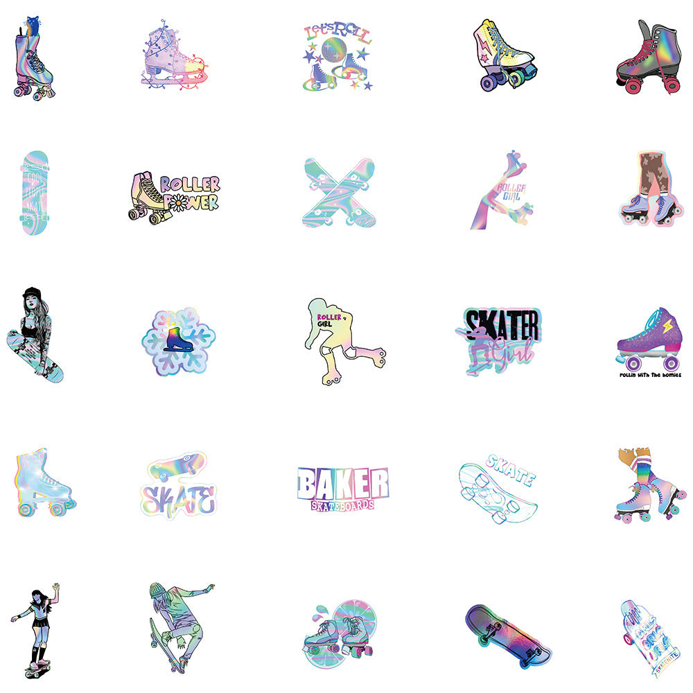 50pcs Laser Skateboard Girl Stickers