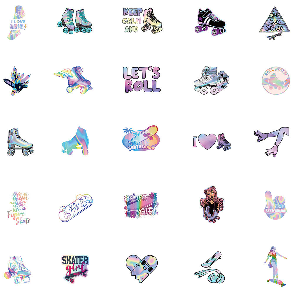50pcs Laser Skateboard Girl Stickers