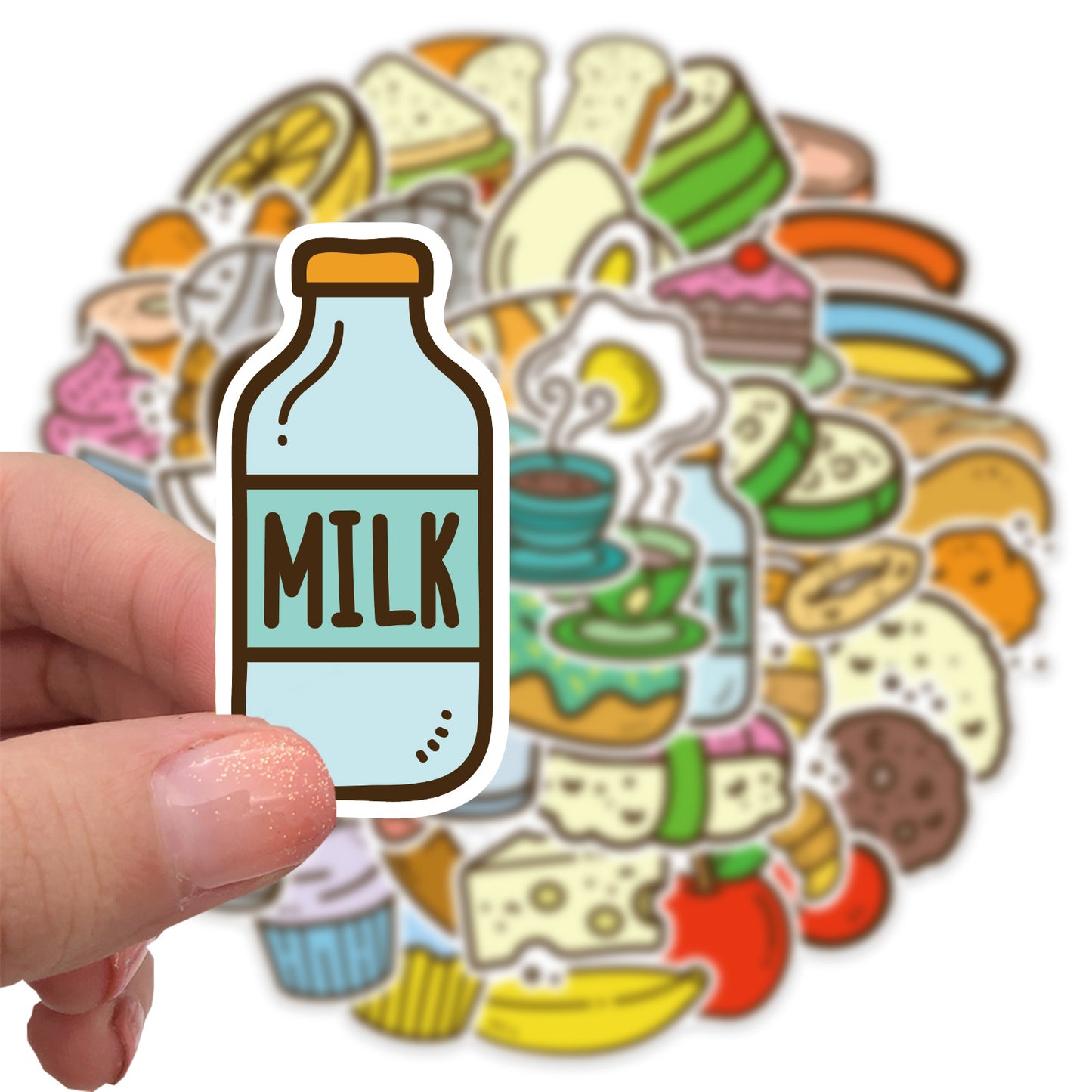 50pcs Cartoon Food Pack 2 Stickers Milk Cheese Coffee