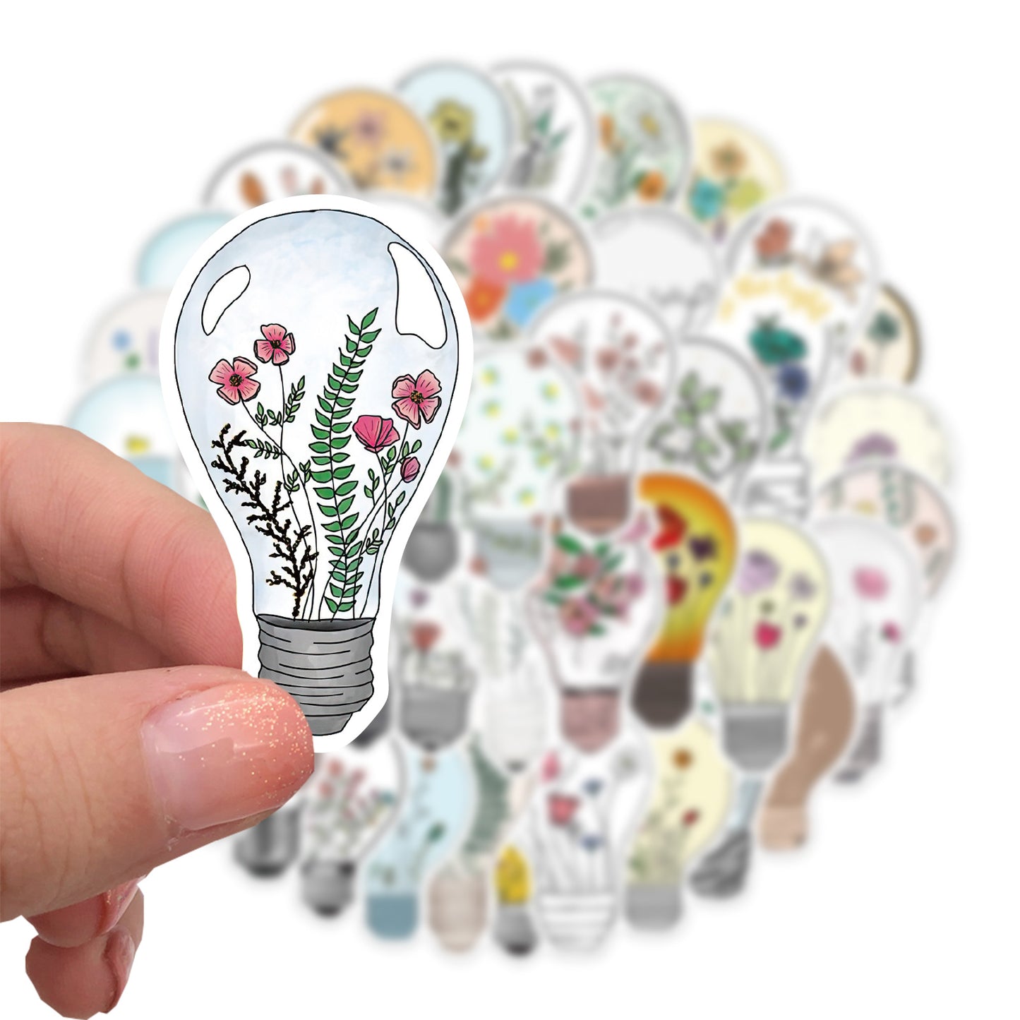 50pcs Light Bulb Flowers Plants Stickers