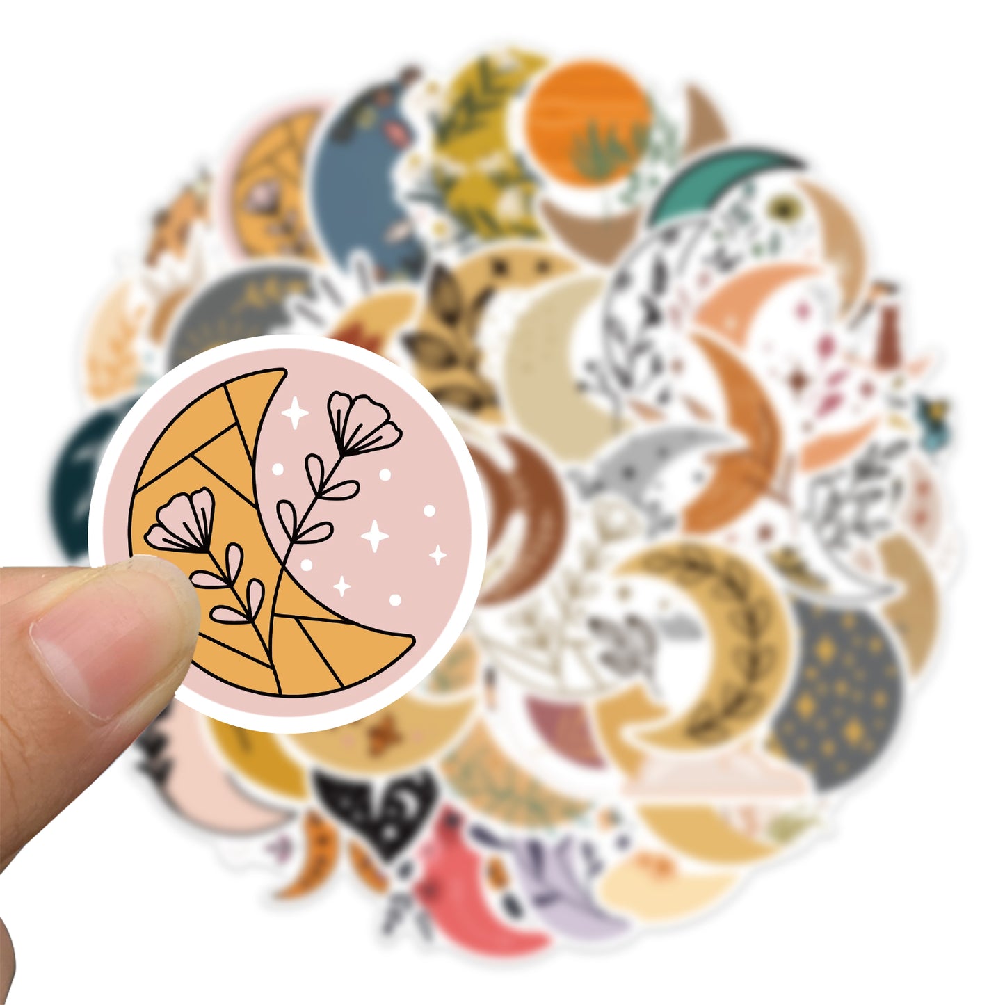 50pcs Moon & Flowers Plants Leaf Stickers
