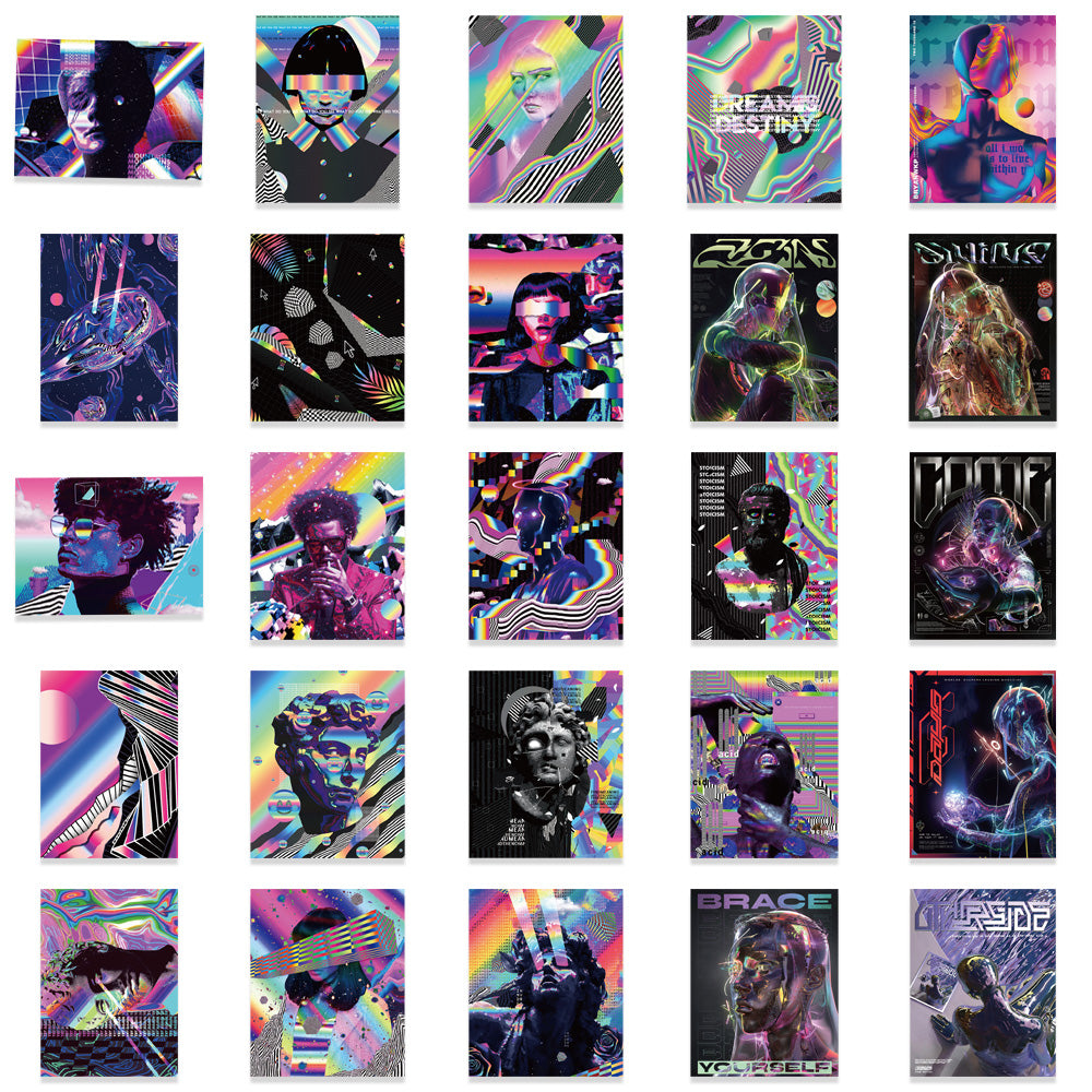 50pcs Psychedelic Aesthetic Stickers Cyberpunk Style