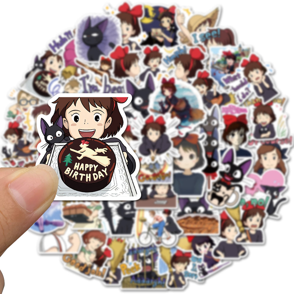 50pcs Kiki's Delivery Service Stickers - Cute Anime Kiki & Jiji Decals by Miyazaki - Pack 1