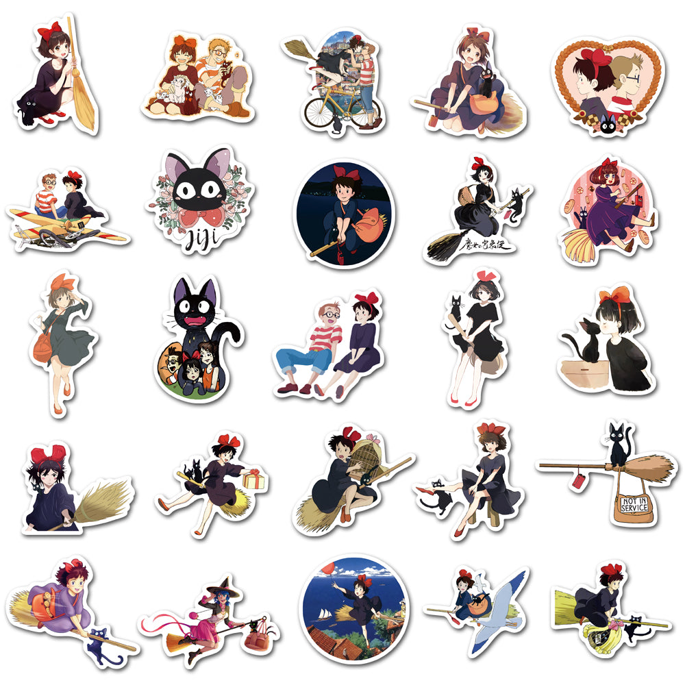 50pcs Kiki's Delivery Service Stickers - Cute Anime Kiki & Jiji Decals by Miyazaki - Pack 2