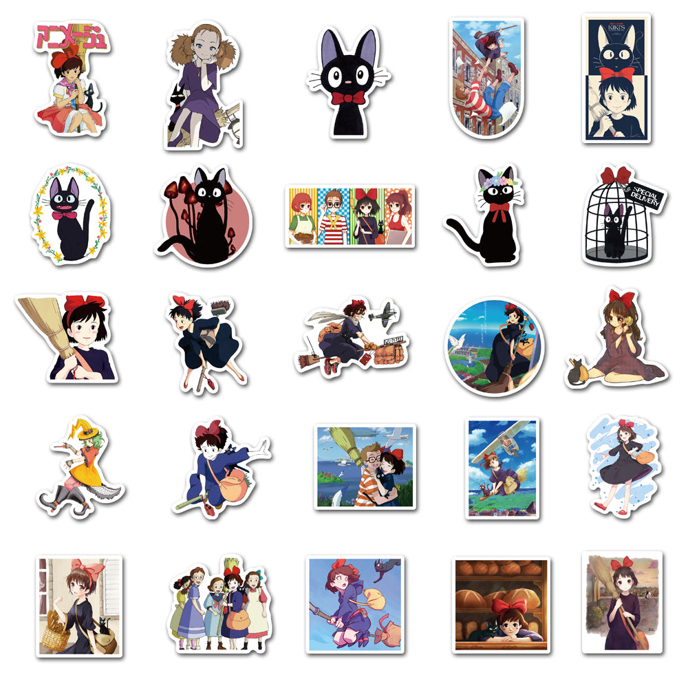 50pcs Kiki's Delivery Service Stickers - Cute Anime Kiki & Jiji Decals by Miyazaki - Pack 2