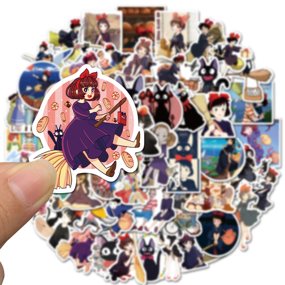50pcs Kiki's Delivery Service Stickers - Cute Anime Kiki & Jiji Decals by Miyazaki - Pack 2