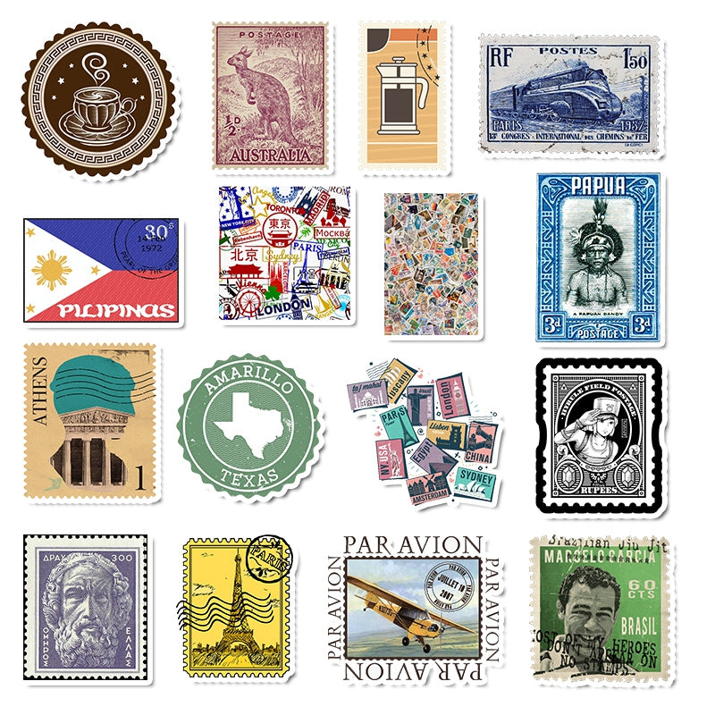 50pcs Retro Vintage Stamps 1 Stickers