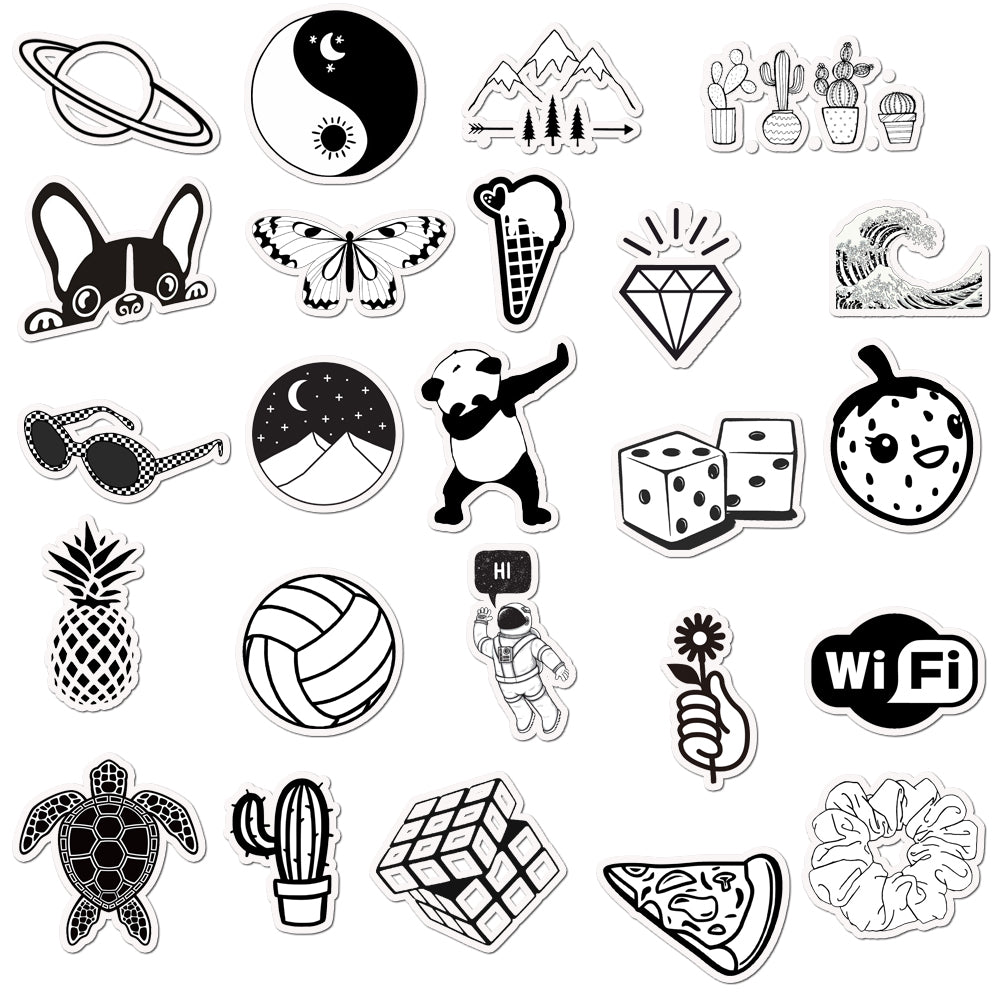 50pcs Black & White Stickers