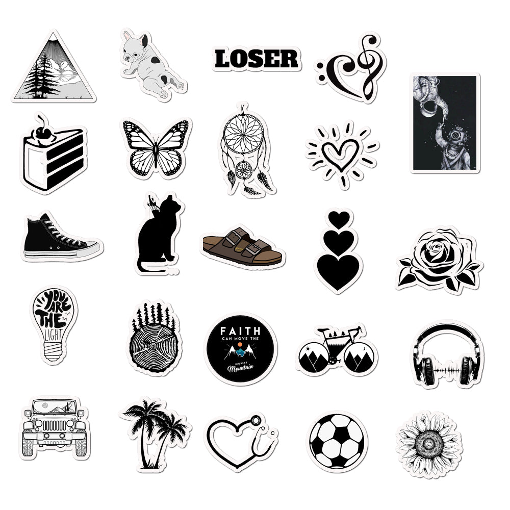 50pcs Black & White Stickers