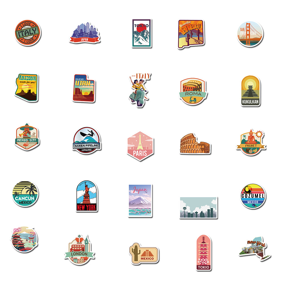 50pcs City Travel Stickers