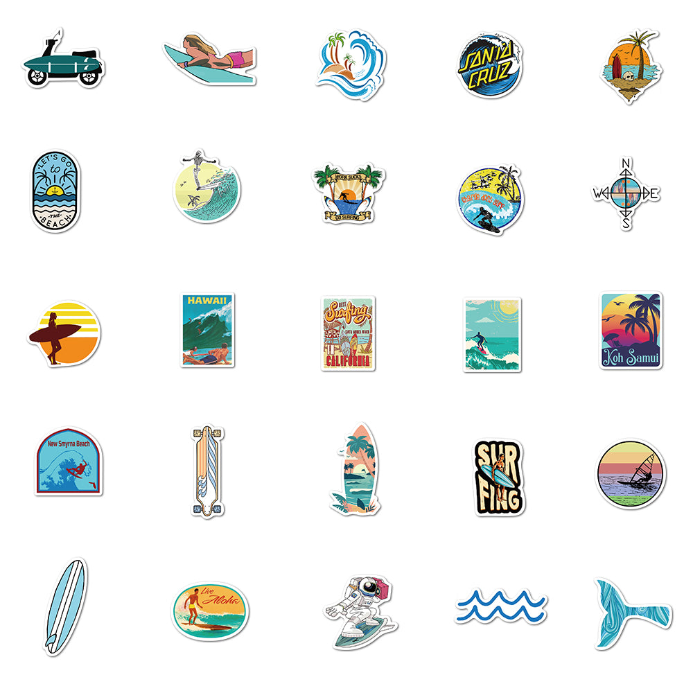 50pcs Surfing Summer Stickers
