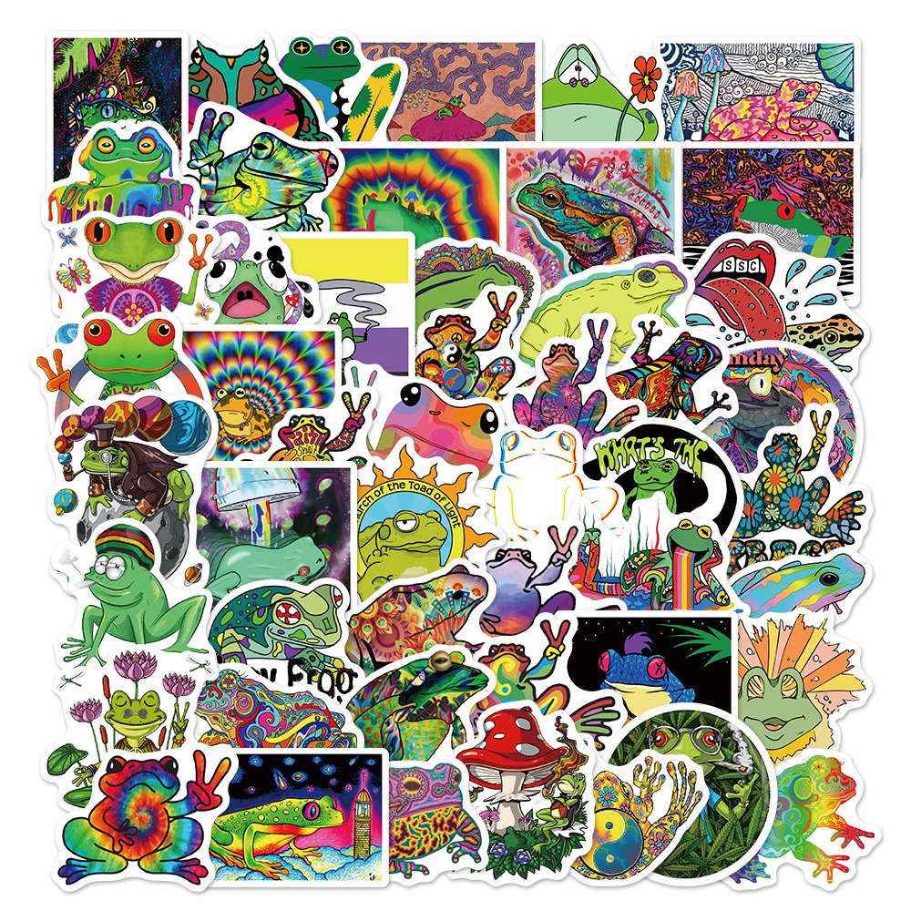 50pcs Psychedelic Trippy Hippie Frogs Stickers