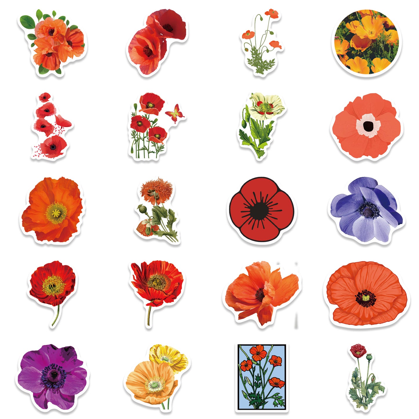 50pcs Poppies Stickers