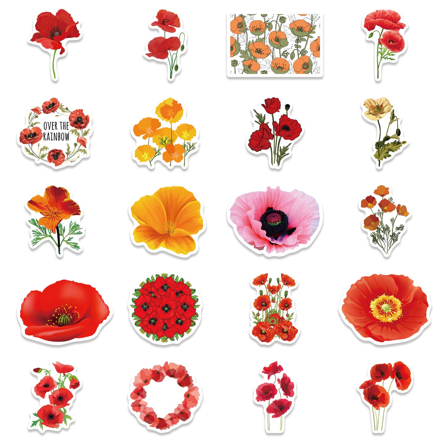 50pcs Poppies Stickers