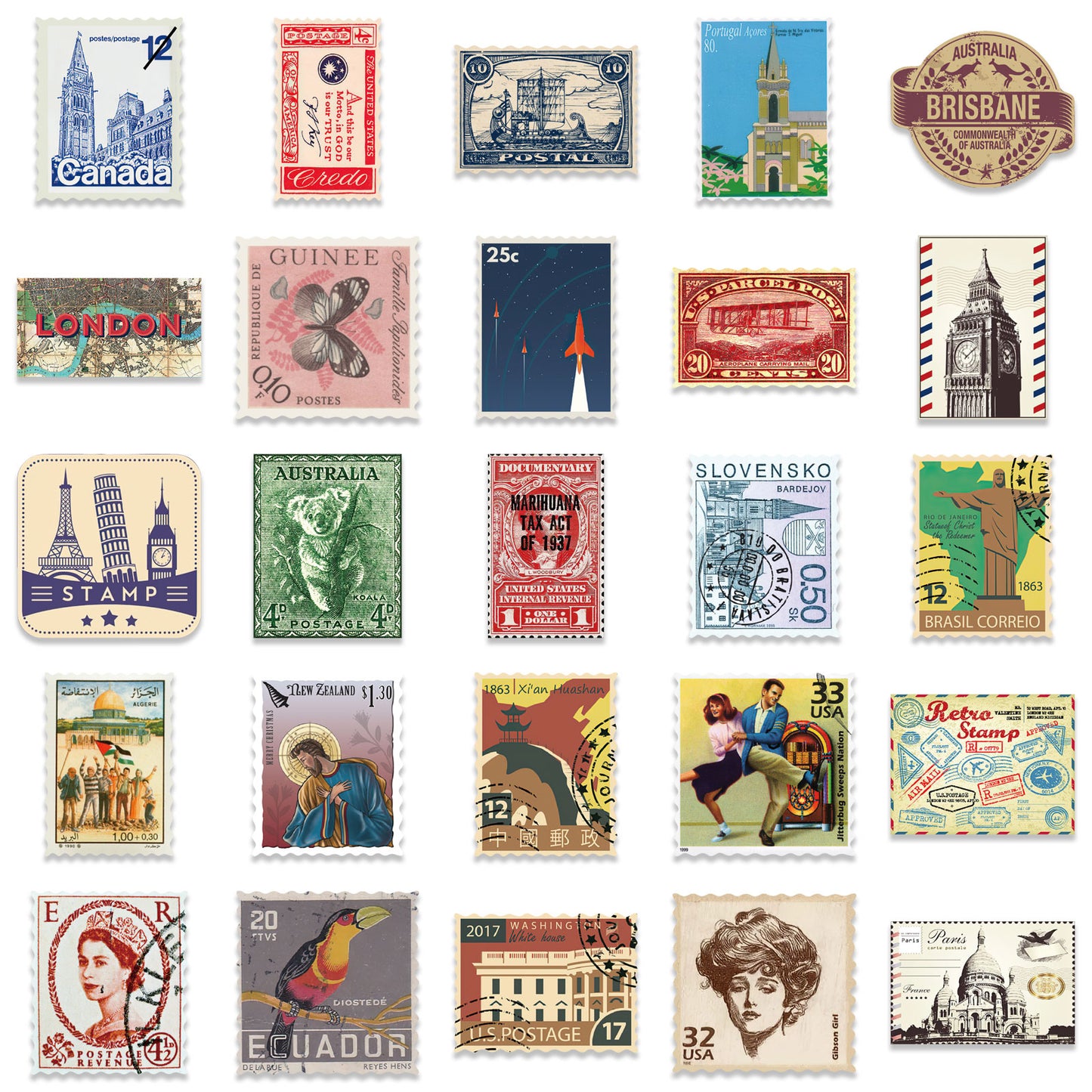50pcs Retro Vintage Stamps 2 Stickers