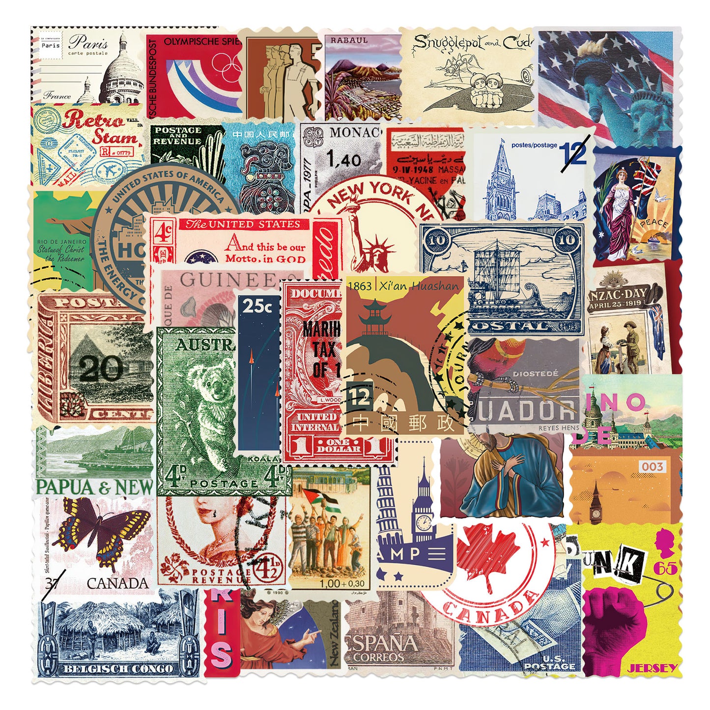 50pcs Retro Vintage Stamps 2 Stickers