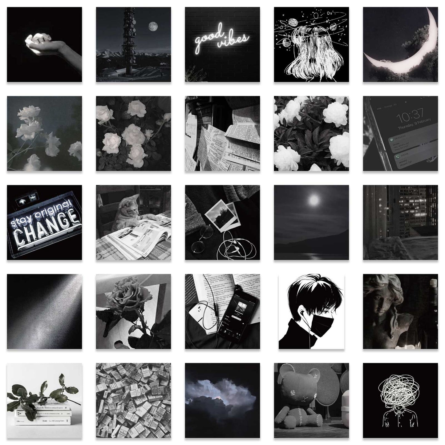 50pcs Black&White INS Stickers
