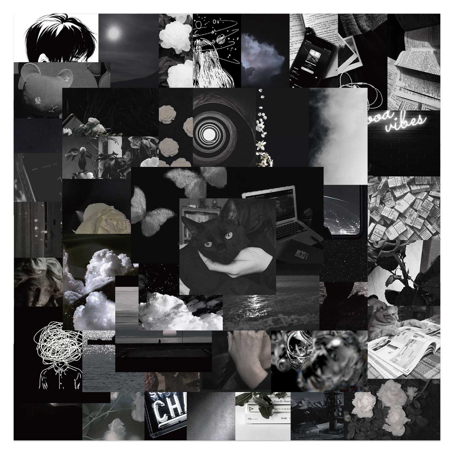 50pcs Black&White INS Stickers