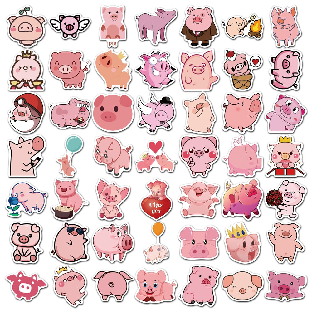 50pcs Pink Pig 2 Stickers