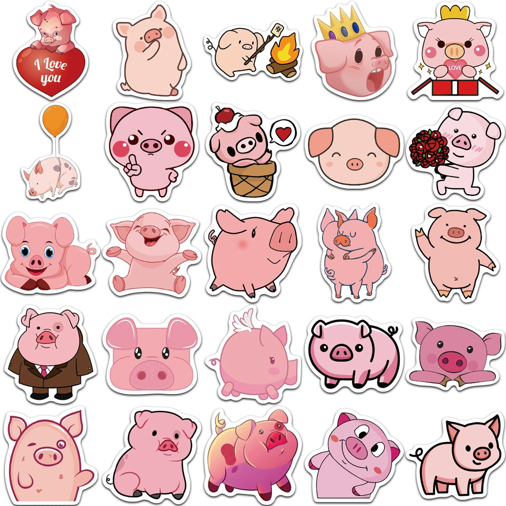 50pcs Pink Pig 2 Stickers
