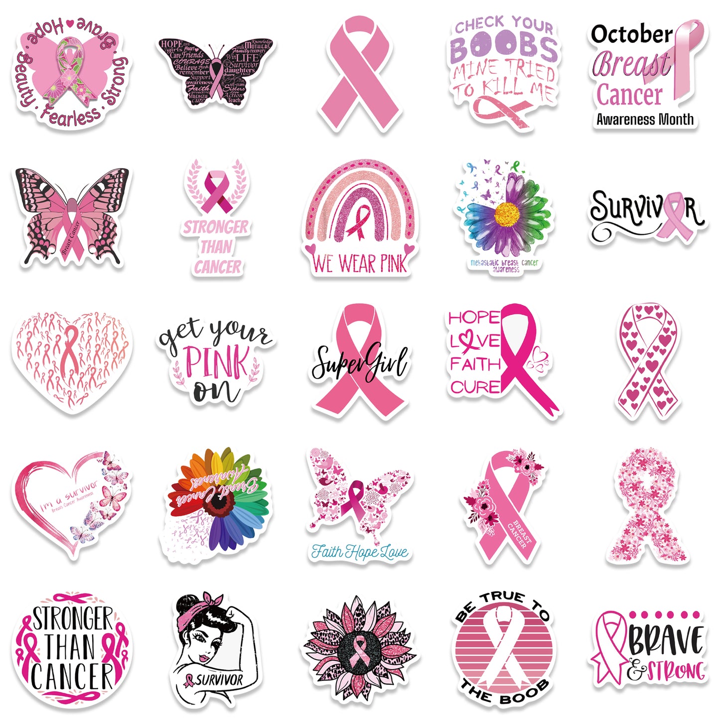 50pcs Pink Ribbon Stickers