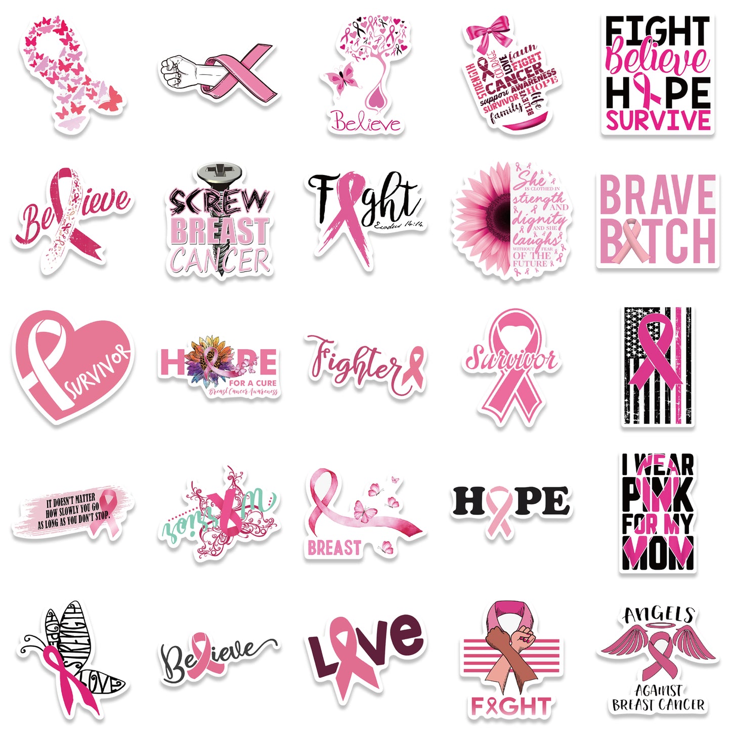 50pcs Pink Ribbon Stickers