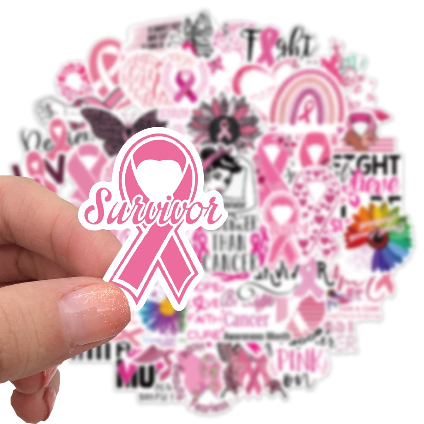 50pcs Pink Ribbon Stickers