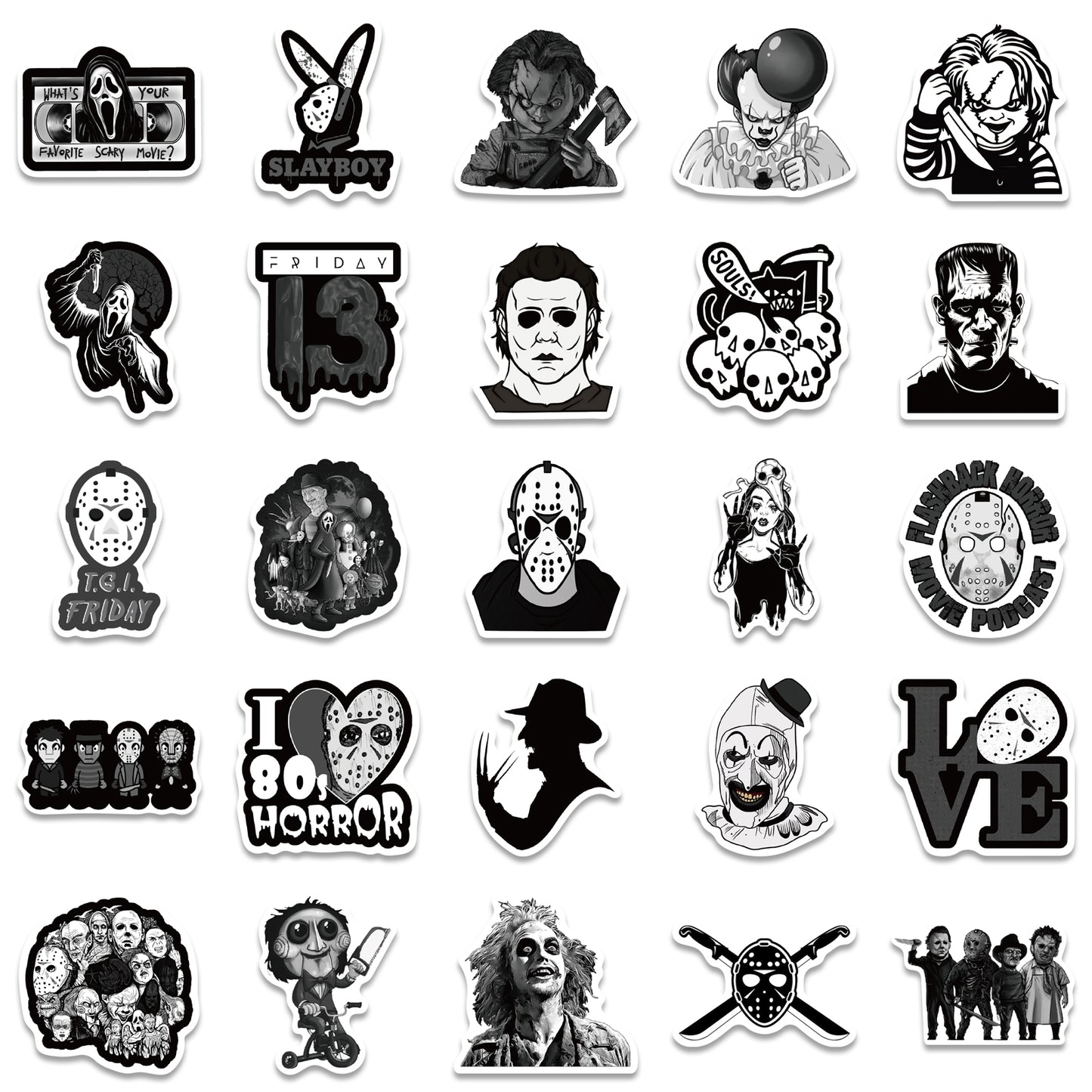 50pcs Black&White Horror Movie 1 Stickers