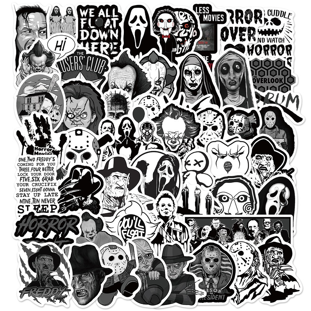 50 Black and White Horror Movie Stickers for Laptop/Water Bottle