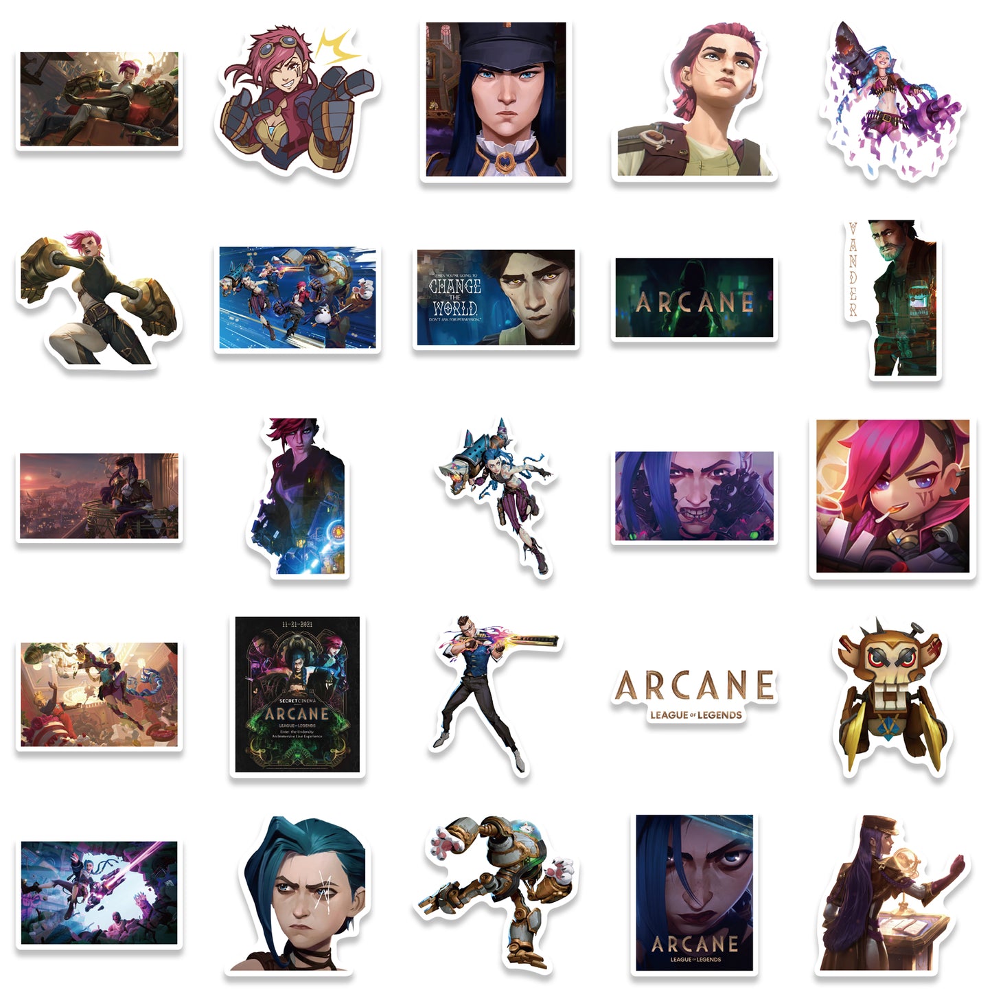 50pcs Arcane Stickers Pack 1 – League of Legends Inspired Vinyl Decals for Luggage, Laptop, Scrapbooking, and Gifts – Perfect for Arcane Fans and Gamers