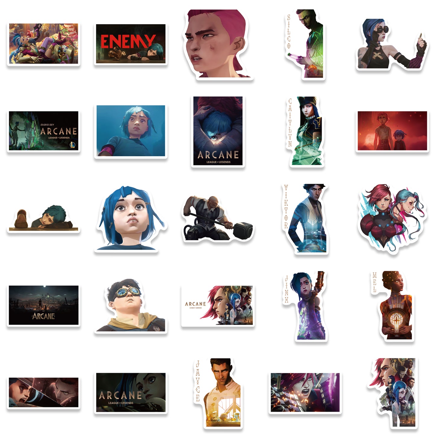 50pcs Arcane Stickers Pack 1 – League of Legends Inspired Vinyl Decals for Luggage, Laptop, Scrapbooking, and Gifts – Perfect for Arcane Fans and Gamers