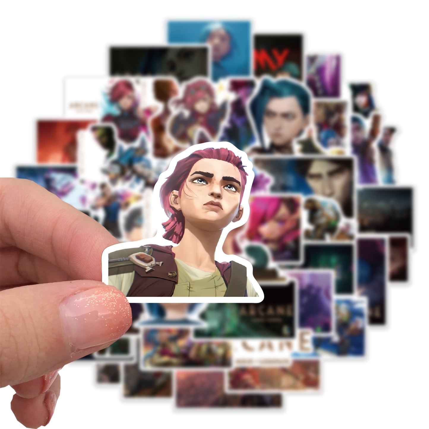 50pcs Arcane Stickers Pack 1 – League of Legends Inspired Vinyl Decals for Luggage, Laptop, Scrapbooking, and Gifts – Perfect for Arcane Fans and Gamers