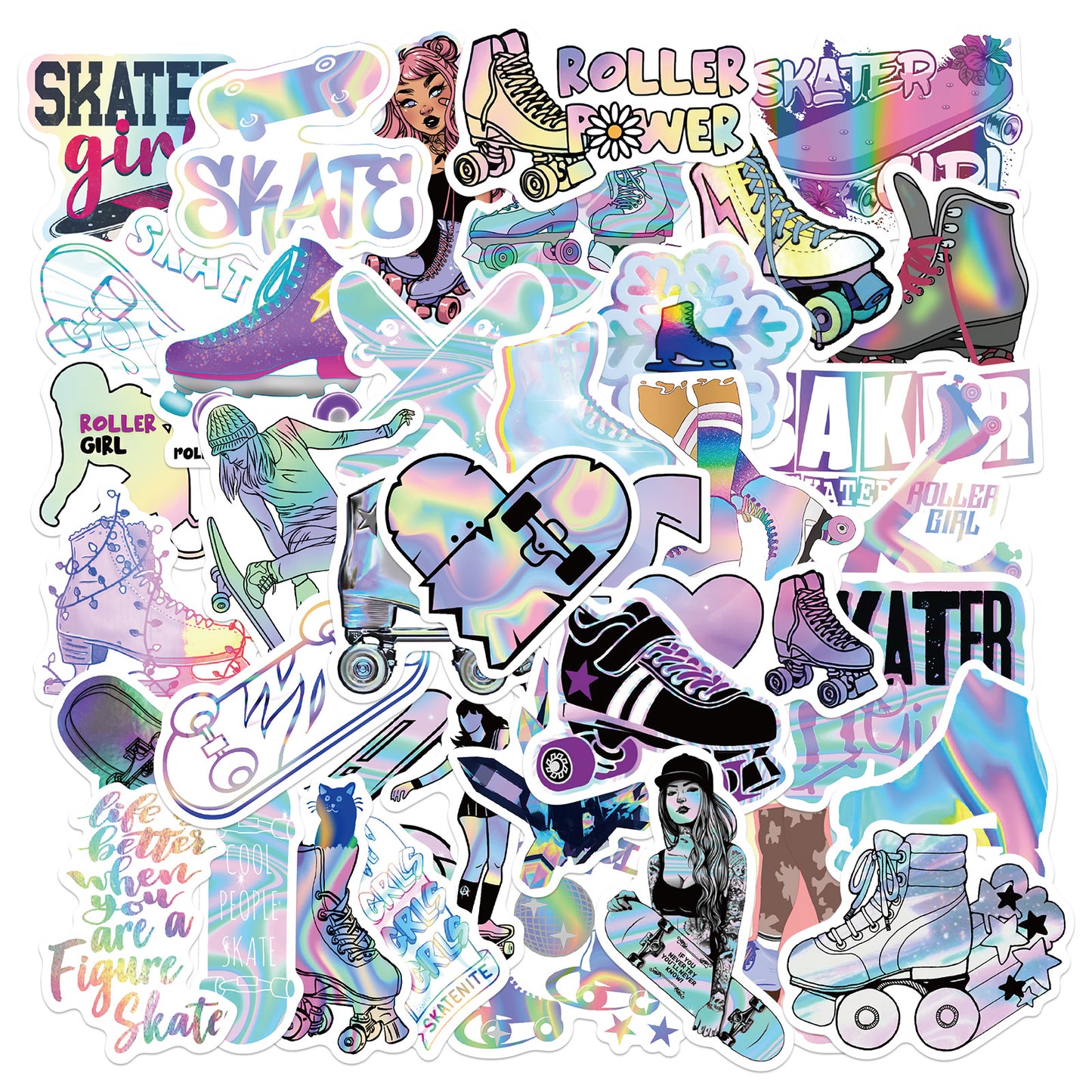 50pcs Laser Skateboard Girl Stickers