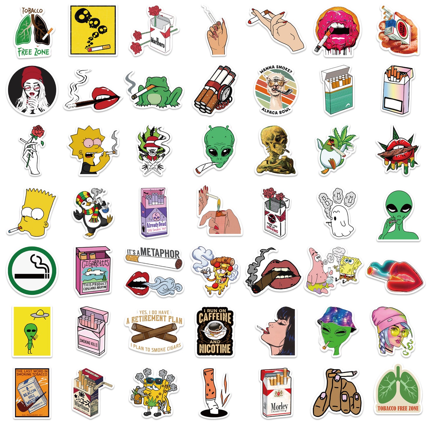 50pcs Cartoon Smoking Stickers