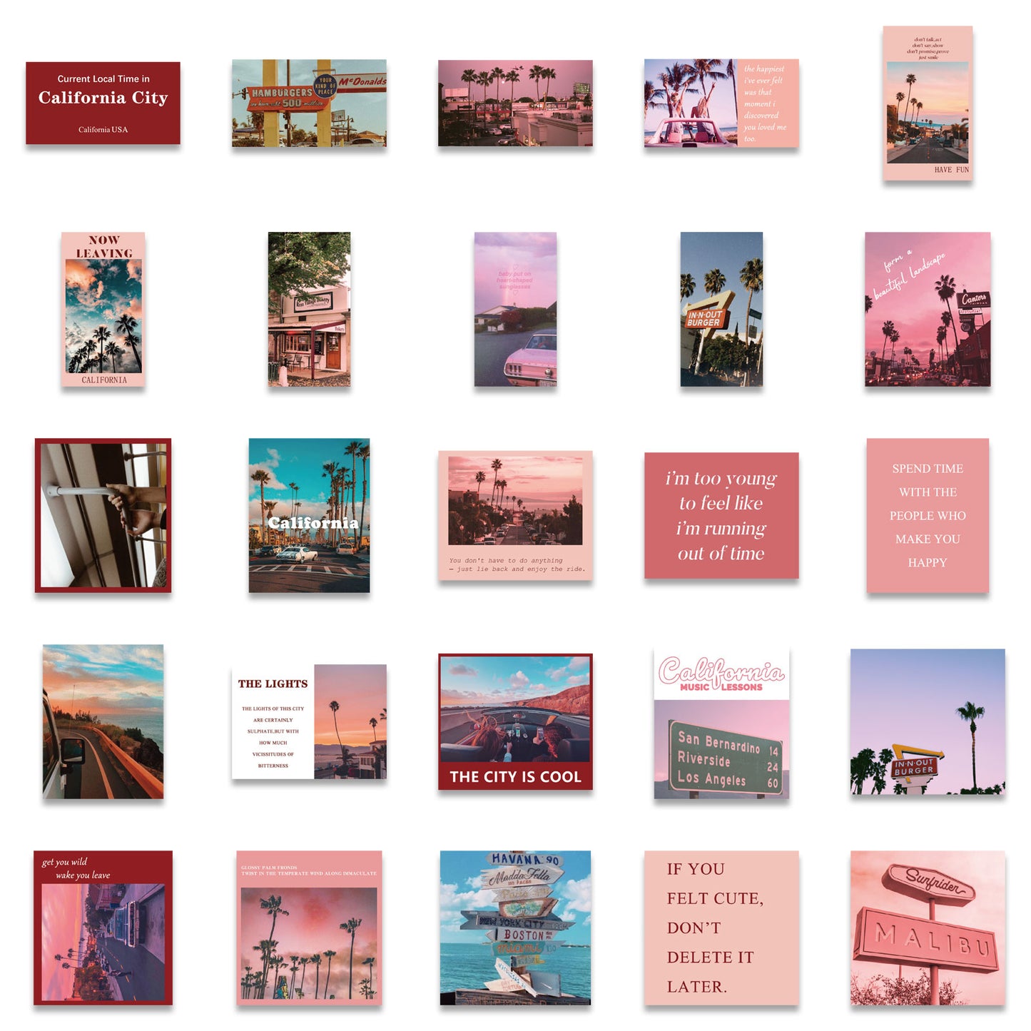 50pcs Pink California Stickers