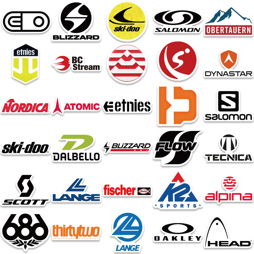60pcs Skiing Brand Logos Stickers