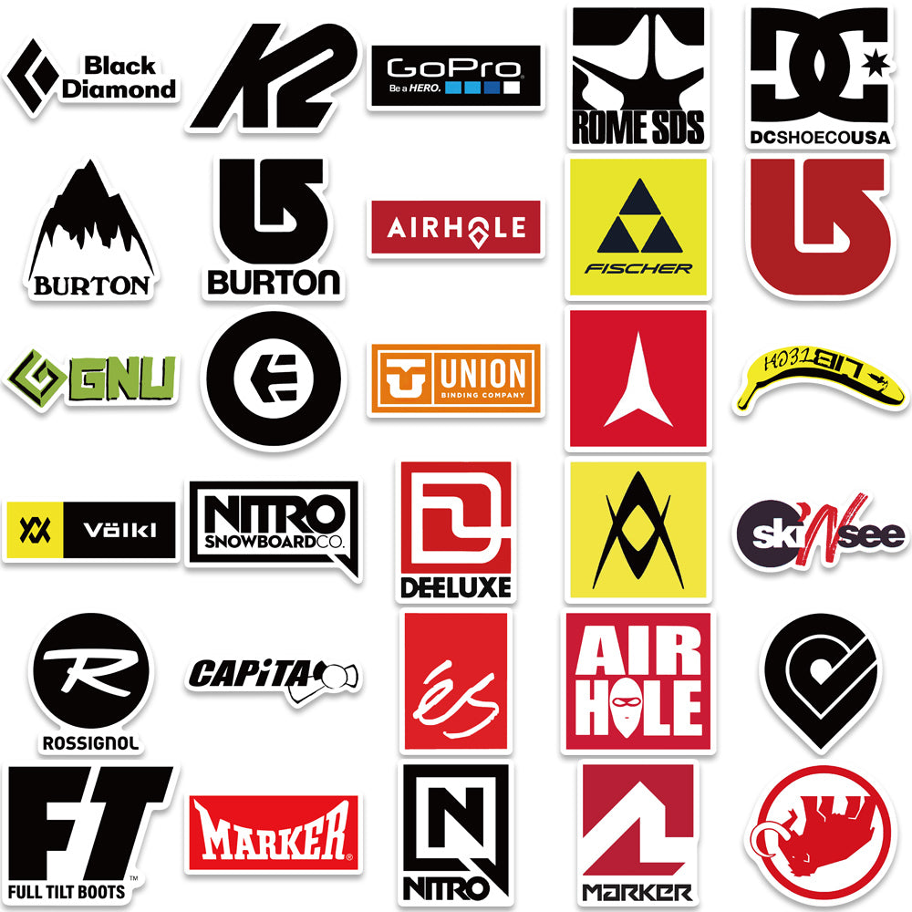 60pcs Skiing Brand Logos Stickers