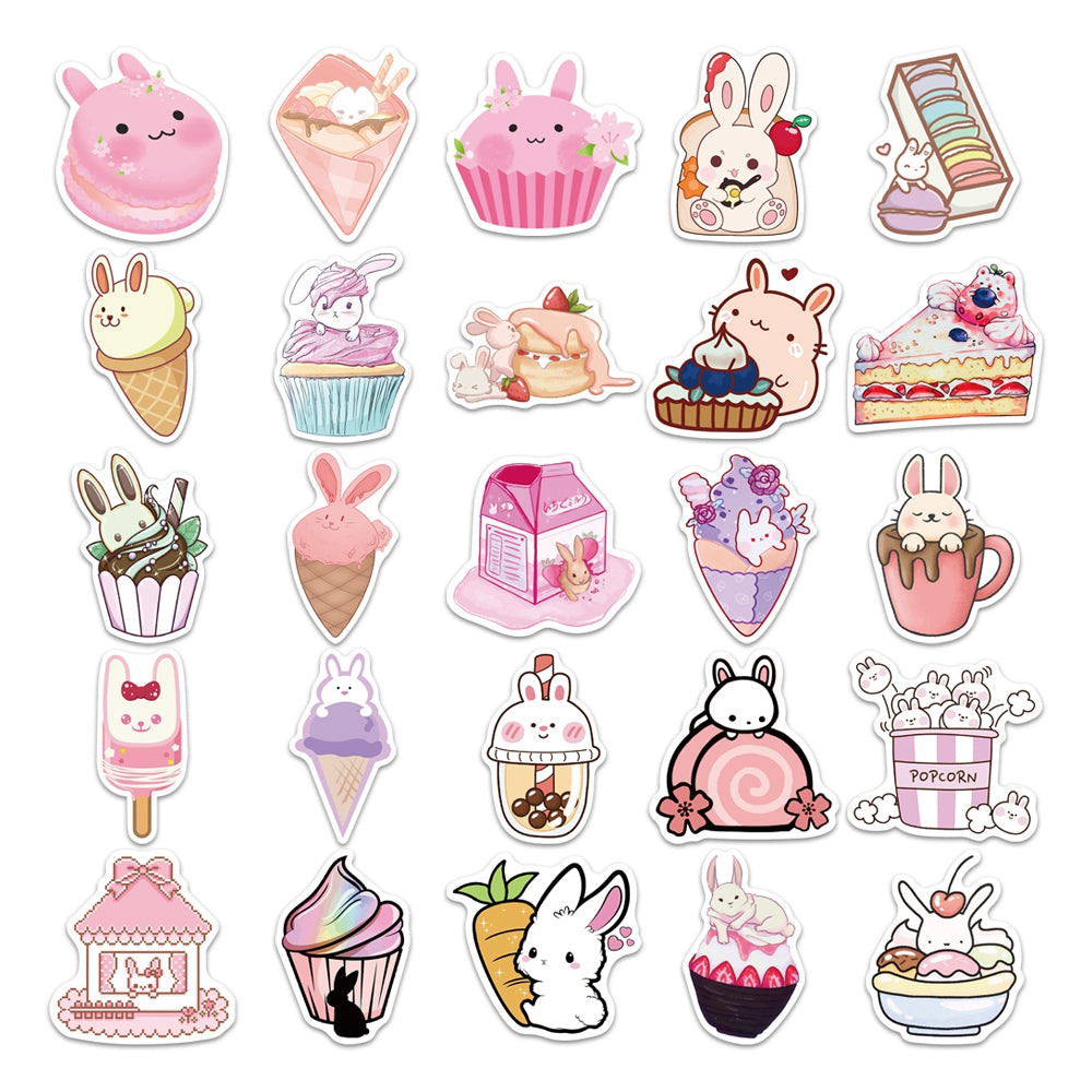 50pcs Dessert Rabbit Cartoon Animals Stickers