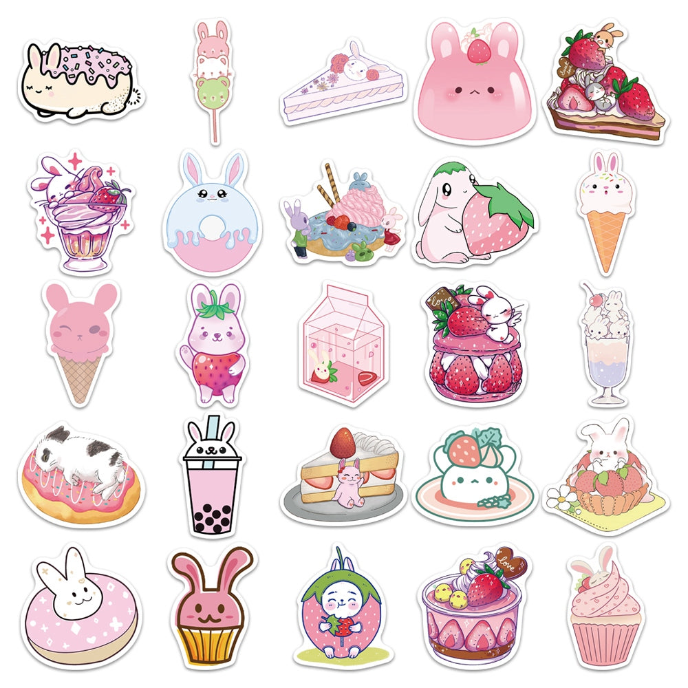 50pcs Dessert Rabbit Cartoon Animals Stickers