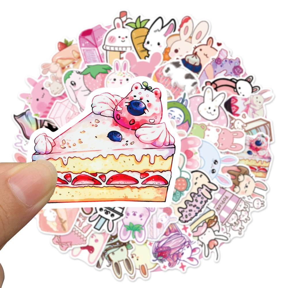50pcs Dessert Rabbit Cartoon Animals Stickers