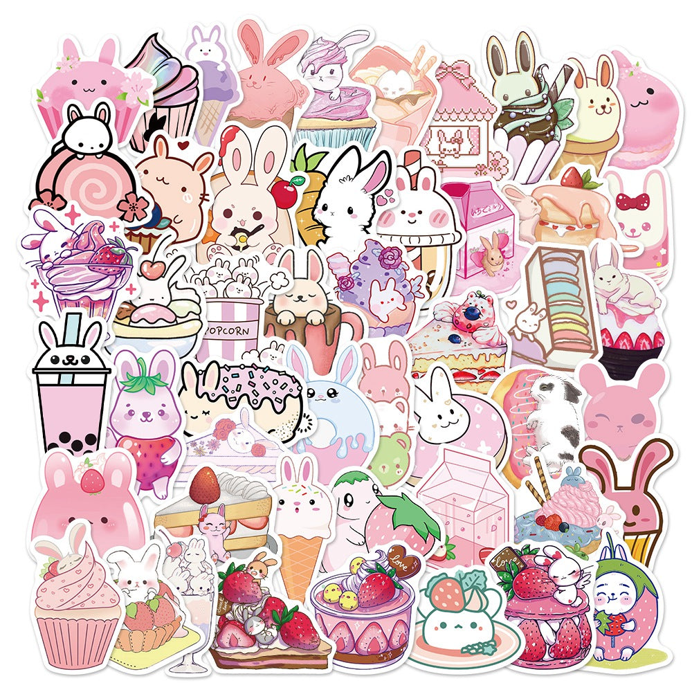 50pcs Dessert Rabbit Cartoon Animals Stickers