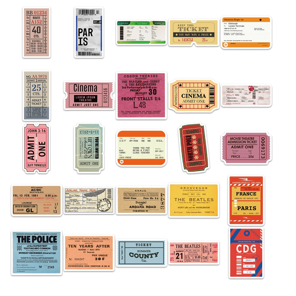 50pcs Vintage Retro Stamps Tickets 1 Stickers