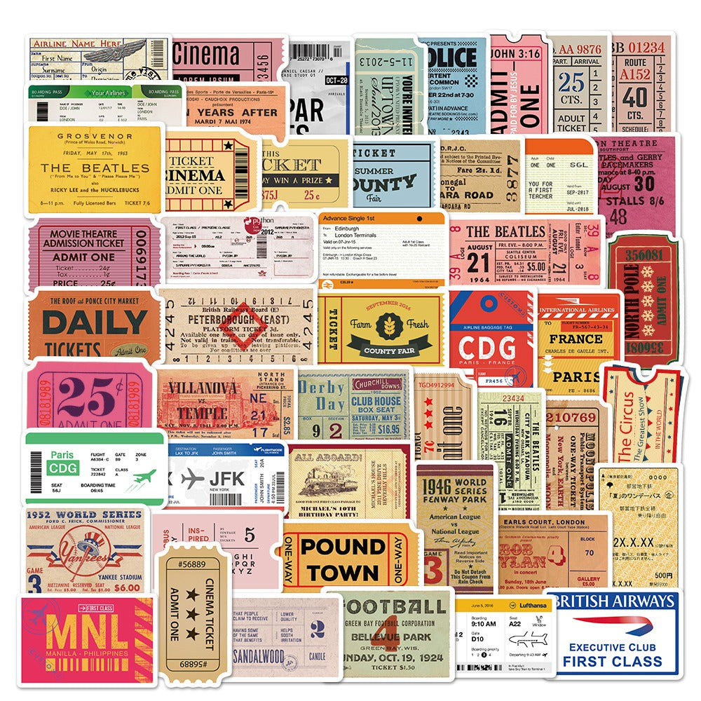 50pcs Vintage Retro Stamps Tickets 1 Stickers