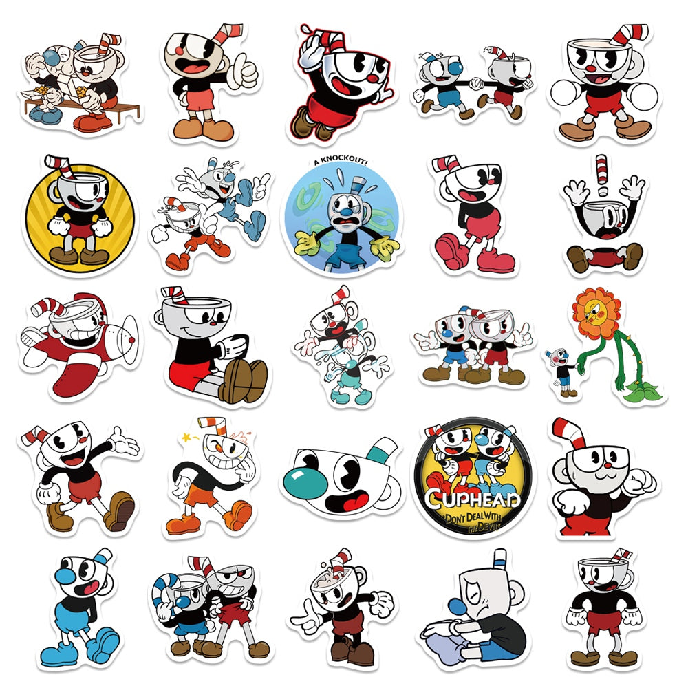 50pcs Cuphead 1 Running Shoot Jumping Game Stickers