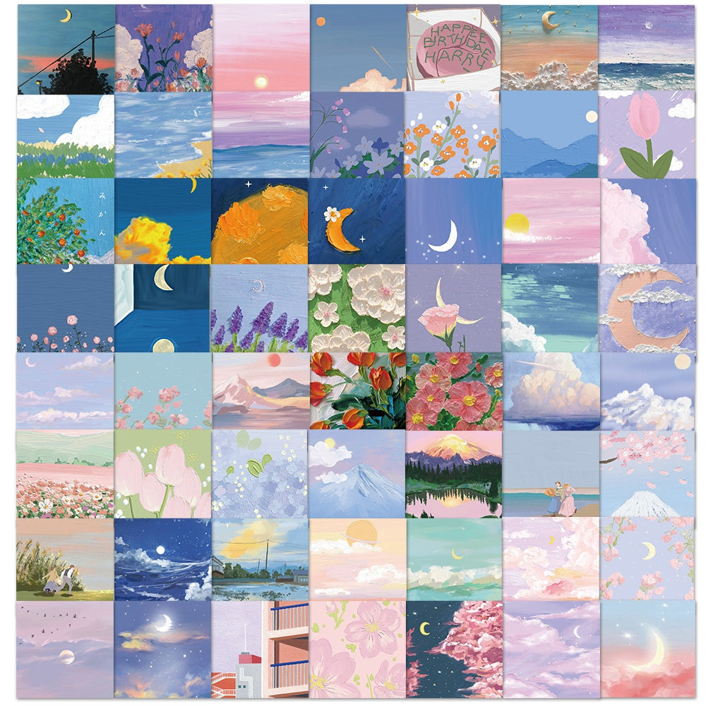 56pcs Lovely INS Painting 2 Vintage Nostalgic Landscape Oil Painting Stickers