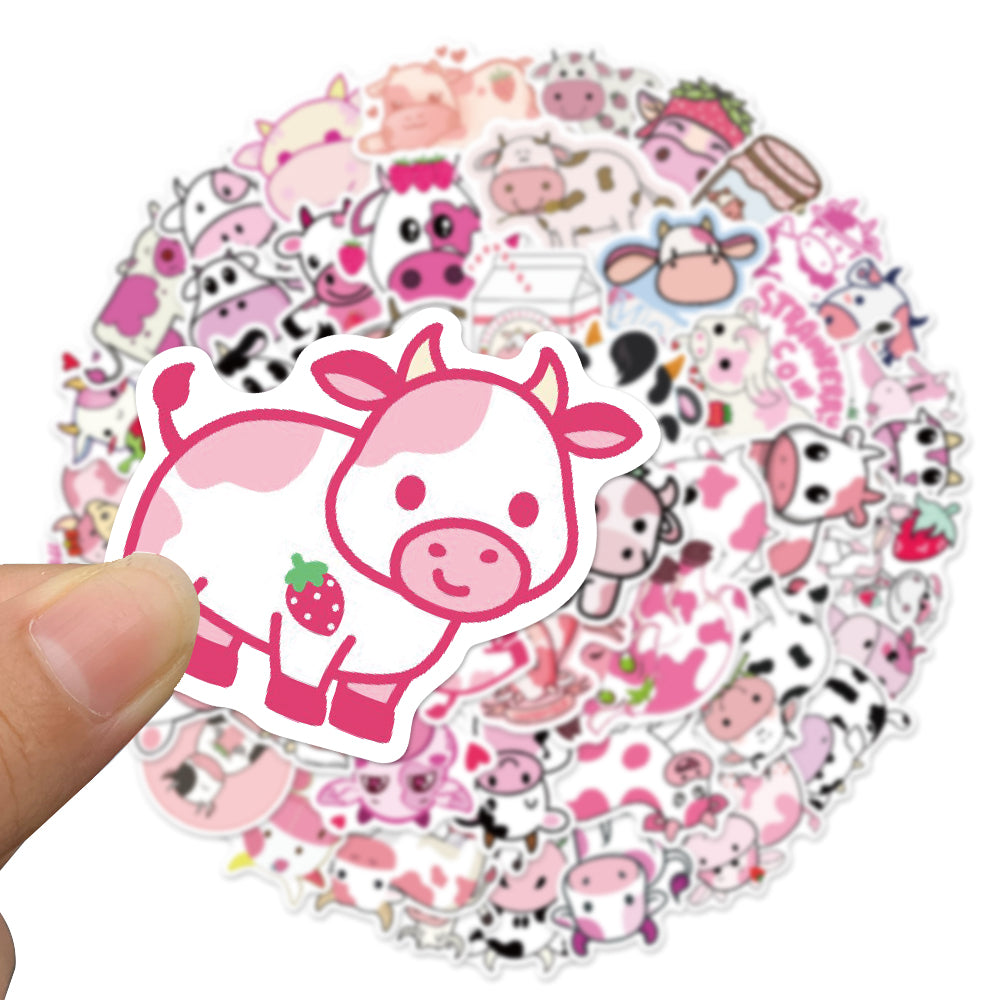 50pcs Pink Cow 1 Cartoon Animals Stickers