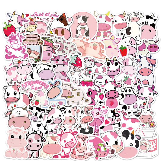 50pcs Pink Cow 1 Cartoon Animals Stickers
